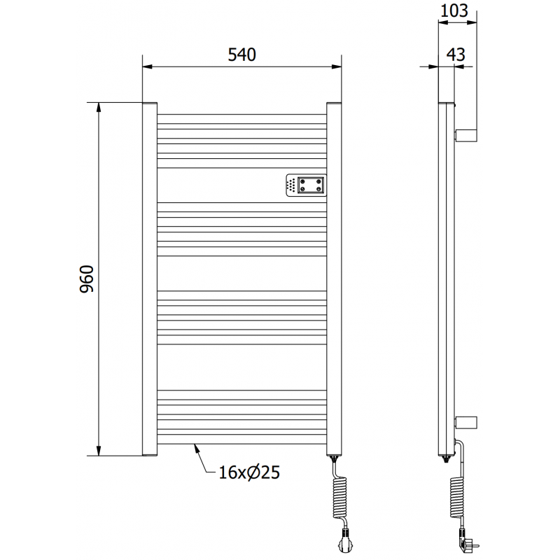 Mexen Aran Elektrischer Heizkörper 960 x 500 mm, 500 W, schwarz - W306-0960-540-00-70