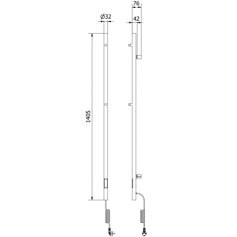 Mexen Pino radiateur électrique avec porte-serviettes 1405 x 32 mm, 75 W, noir - W301-1405-032-00-70