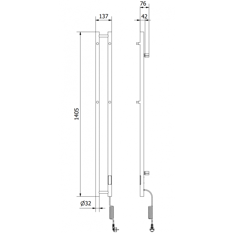 Mexen Pino elektrische radiator met handdoekhangers 1405 x 137 mm, 150 W, wit - W301-1405-137-00-20