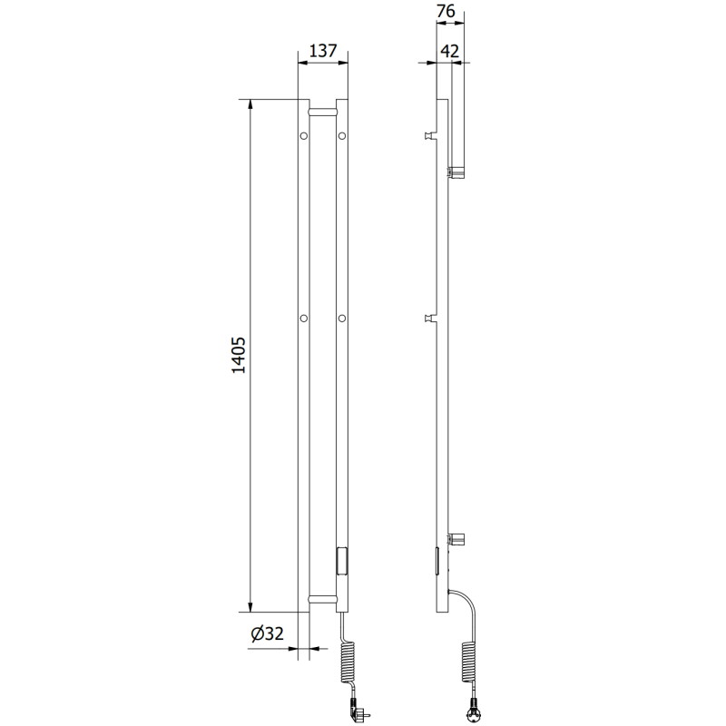 Mexen Pino radiador eléctrico con colgadores para toallas 1405 x 137 mm, 150 W, blanco - W301-1405-137-00-20