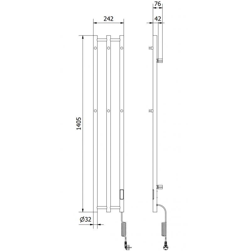 Mexen Pino grzejnik elektryczny z wieszakami na ręczniki 1405 x 242 mm, 200 W, czarny - W301-1405-242-00-70