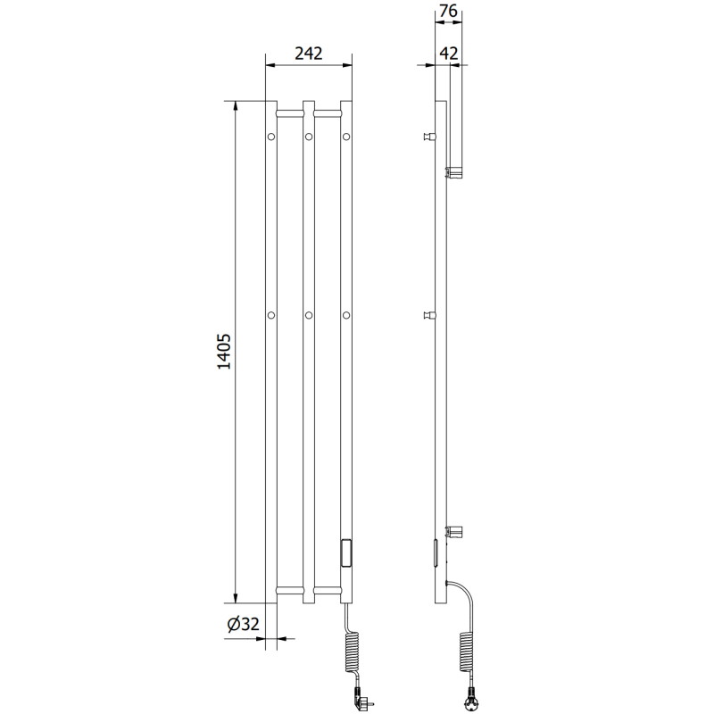 Mexen Pino radiador eléctrico con soportes para toallas 1405 x 242 mm, 200 W, negro - W301-1405-242-00-70
