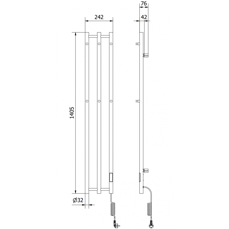 Mexen Pino radiateur électrique avec supports pour serviettes 1405 x 242 mm, 200 W, noir - W301-1405-242-00-70