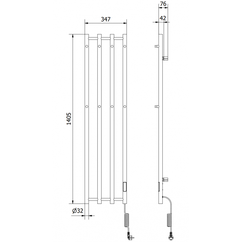 Mexen Pino elektrischer Heizkörper mit Handtuchhaltern 1405 x 347 mm, 250 W, schwarz - W301-1405-347-00-70