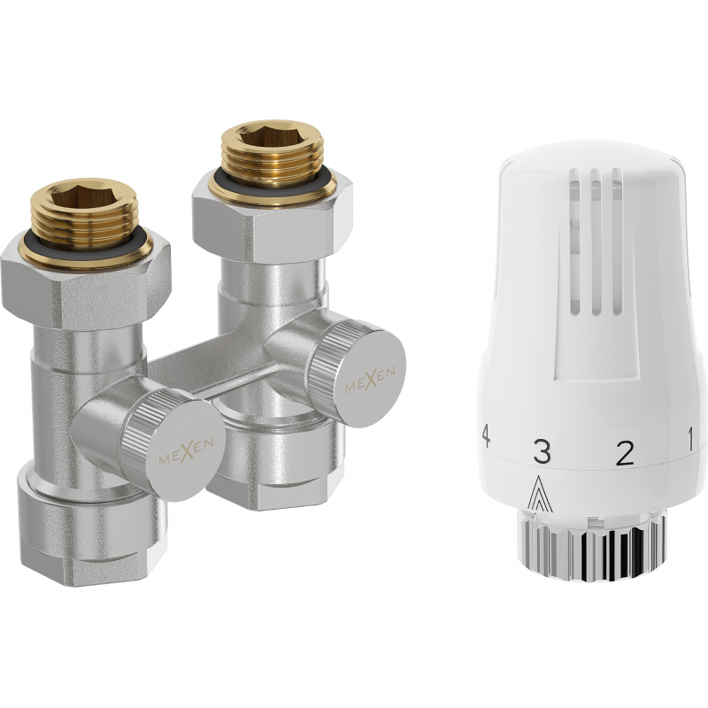 Mexen G01 tvårörs termostatset DN50, rak 1/2"x16 mm, nickel - W912-016-918-01