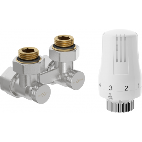 Mexen G01 zestaw termostatyczny dwururowy DN50, kątowy 1/2"x16 mm, nikiel - W911-016-918-01