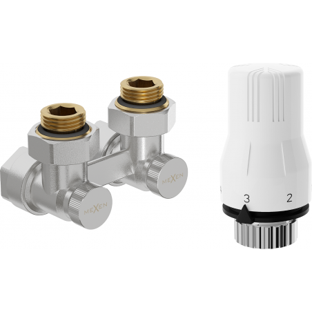 Mexen G02 divu cauruļu termostata komplekts DN50, stūra 1/2"x16 mm, niķelis - W911-016-928-01