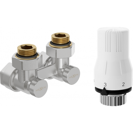 Mexen G02 Thermostatic Dual-Pipe Set DN50, Angled 1/2"x16 mm, Nickel - W911-016-928-01