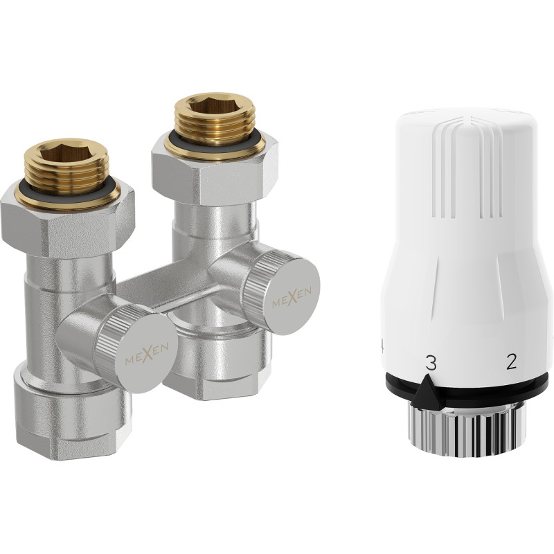 Mexen G02 kaheradiaatorite termostaatiline komplekt DN50, sirge 1/2"x16 mm, nikkel - W912-016-928-01