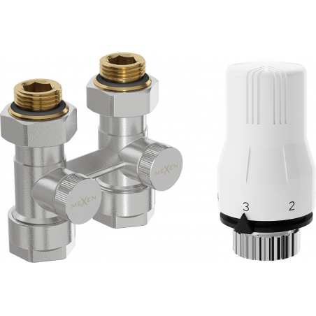 Mexen G02 kaheradiaatorite termostaatiline komplekt DN50, sirge 1/2"x16 mm, nikkel - W912-016-928-01