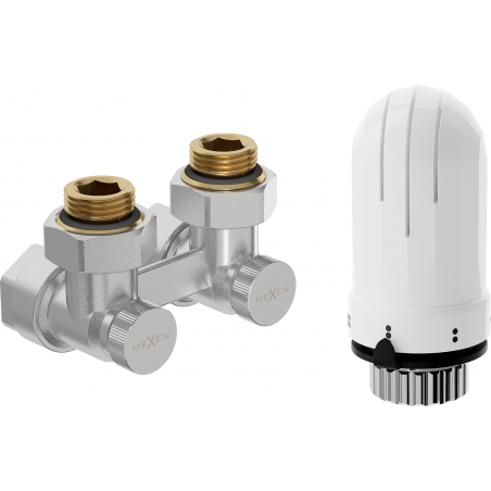 Mexen G03 thermostatisches Set, zweirohrig DN50, 1/2"x16 mm Eckventil, Nickel - W911-016-938-01