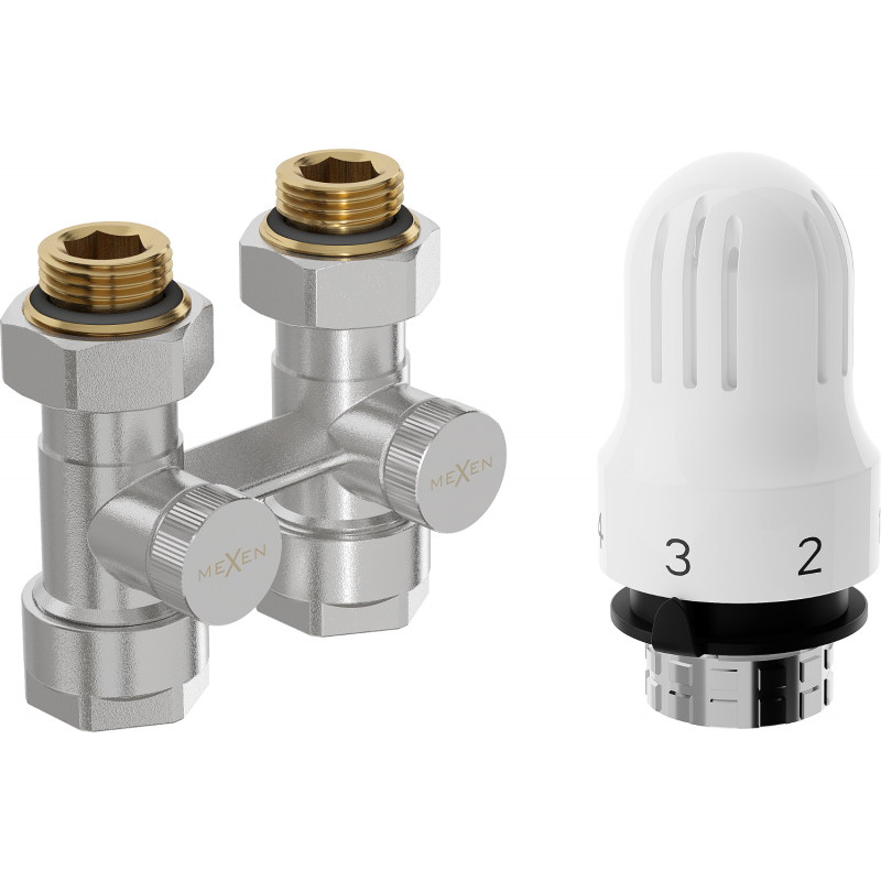 Mexen G04 thermostatic set for two-pipe systems DN50, straight 1/2"x16 mm, nickel - W912-016-948-01