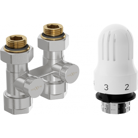 Mexen G04 thermostatic set for two-pipe systems DN50, straight 1/2"x16 mm, nickel - W912-016-948-01