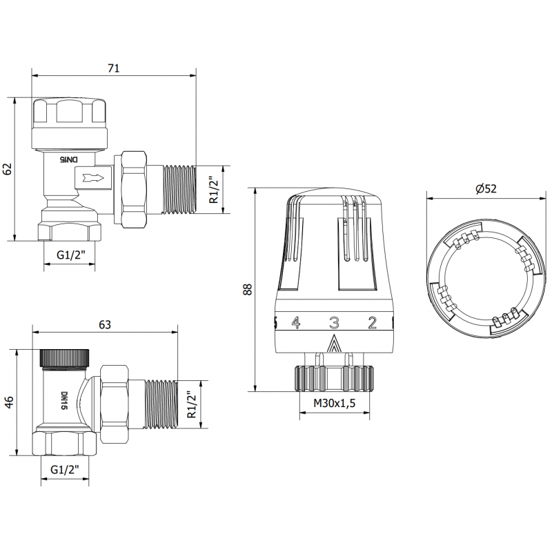 Mexen G01 ensemble thermostatique d'angle, nickel - W913-012-918-01