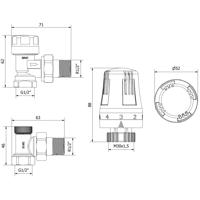 Mexen G01 kutni termostatski set, nikal - W913-012-918-01