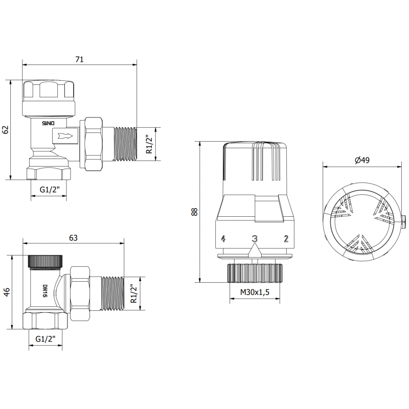 Mexen G02 hoekige thermostaatset, nikkel - W913-012-928-01