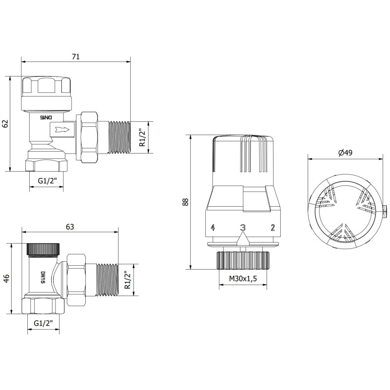 Mexen G02 termostaatiline komplekt, nikliga nurkne - W913-012-928-01