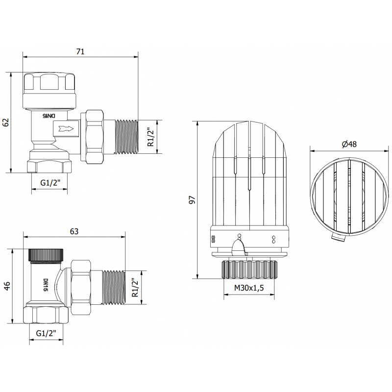 Mexen G03 angled thermostatic set, nickel - W913-012-938-01