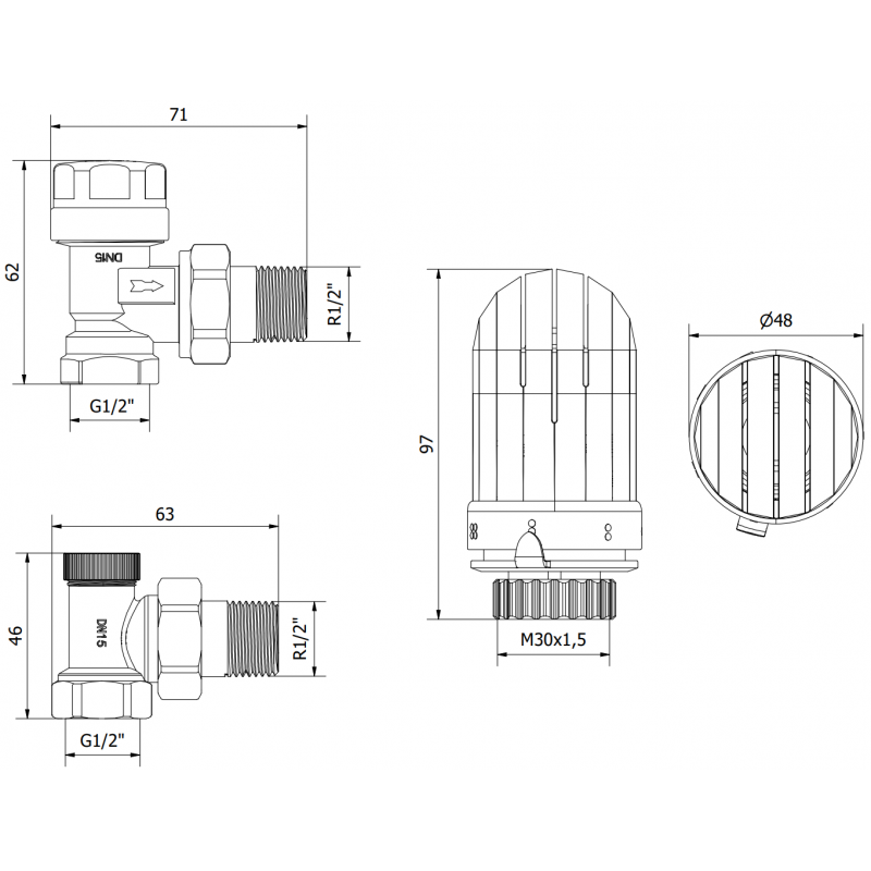 Mexen G03 conjunto termostático en ángulo, níquel - W913-012-938-01