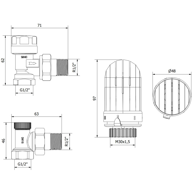 Mexen G03 kutni termostatski set, nikal - W913-012-938-01