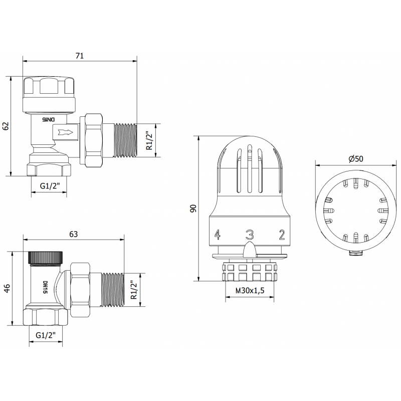 Mexen G04 kulmamallinen termostaattisetti, nikkeli - W913-012-948-01