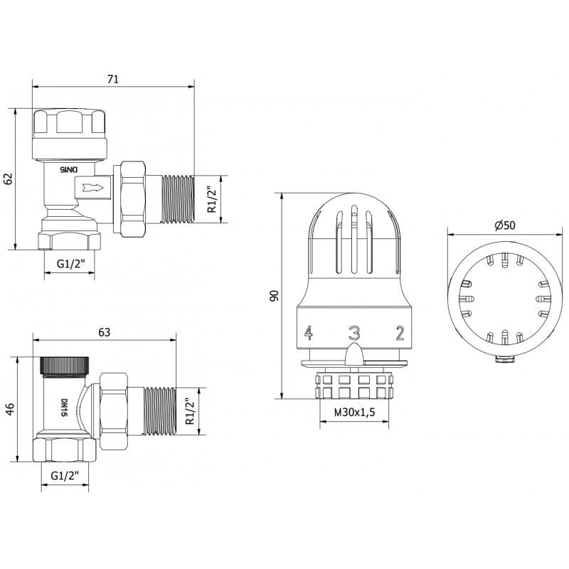 Mexen G04 termostatesche Set, Eckform, Nickel - W913-012-948-01