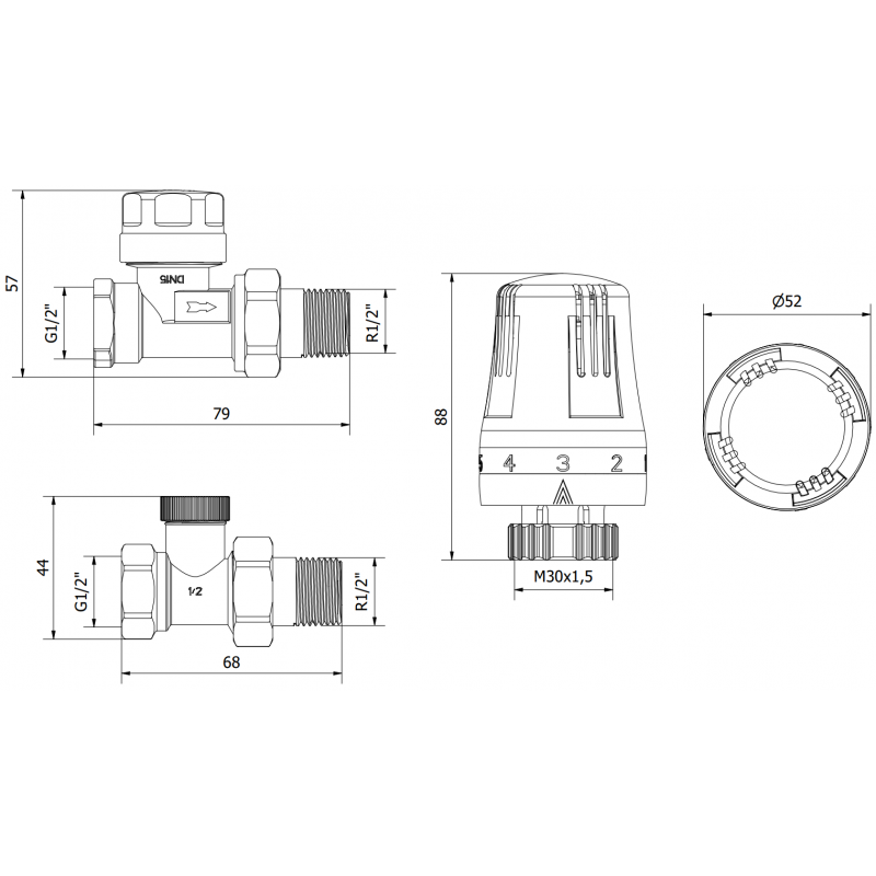 Mexen G01 set termostatico dritto, nichel - W914-012-918-01