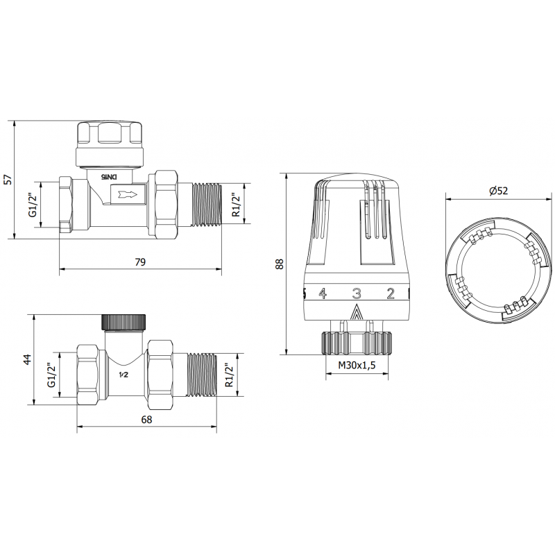 Mexen G01 suora termostaattisarja, nikkeli - W914-012-918-01