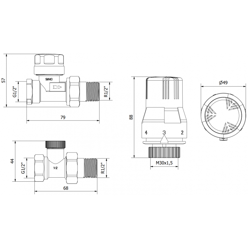 Mexen G02 Thermostat-Set gerade, Nickel - W914-012-928-01