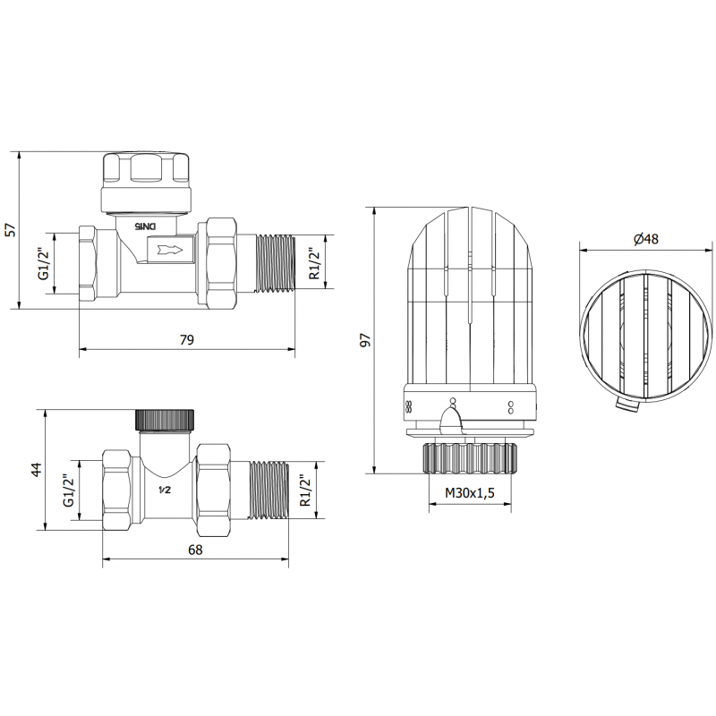 Mexen G03 thermostatisches Set gerade, Nickel - W914-012-938-01