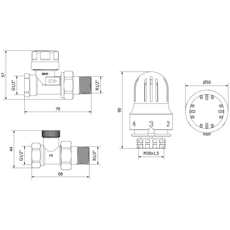 Mexen G04 rakt termostatset, nickel - W914-012-948-01