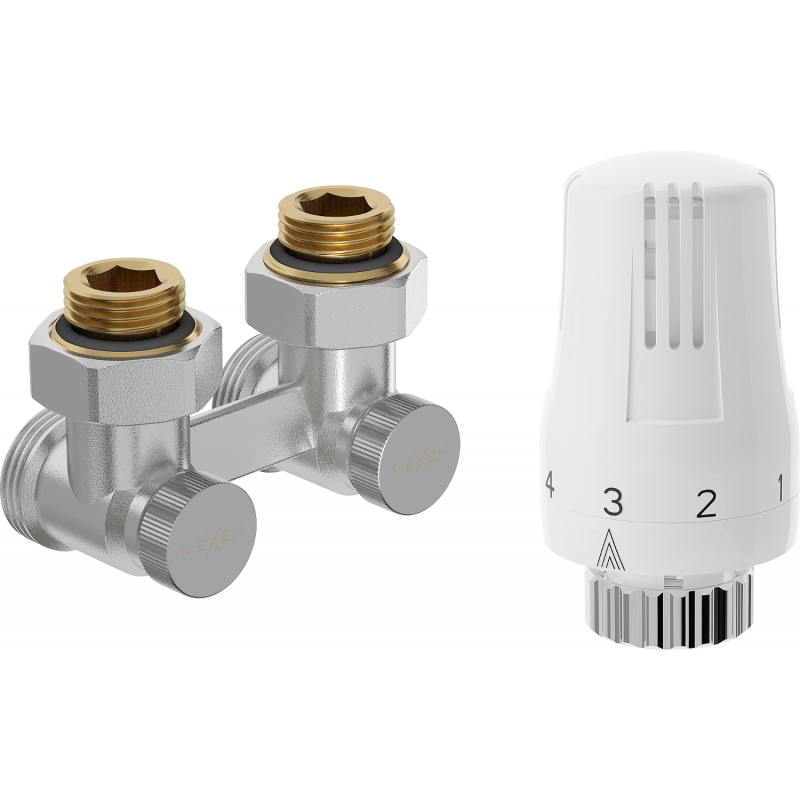 Mexen G01 Thermostat-Set, Doppelrohr DN50, Eckig 1/2"x3/4", Nickel - W911-012-918-01