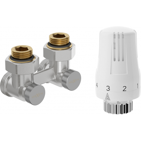Mexen G01 Thermostat-Set, Doppelrohr DN50, Eckig 1/2"x3/4", Nickel - W911-012-918-01