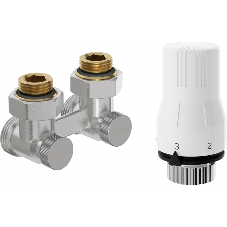 Mexen G02 thermostatisches Set für zwei Rohre DN50, Eckform 1/2"x3/4", Nickel - W911-012-928-01