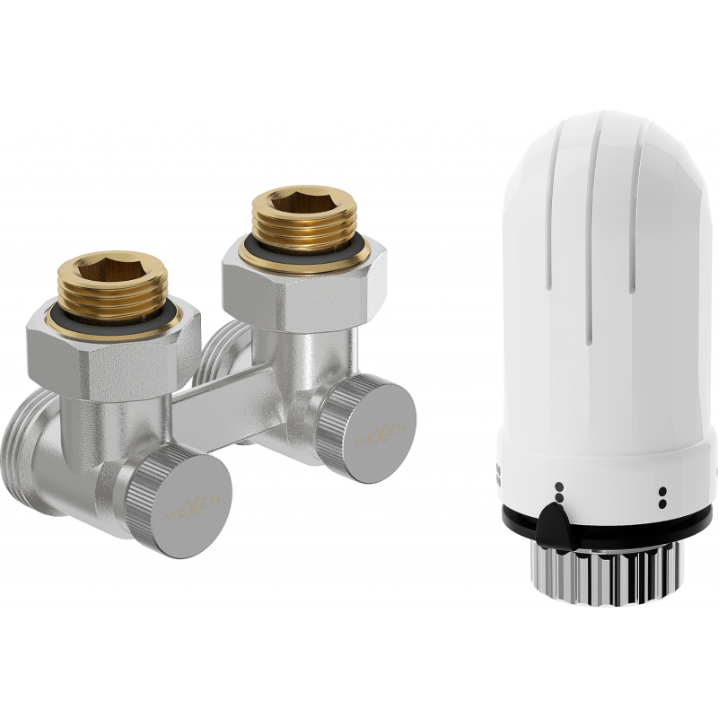 Mexen G03 dubbele pijp DN50 thermostatisch set, hoek 1/2"x3/4", nikkel - W911-012-938-01