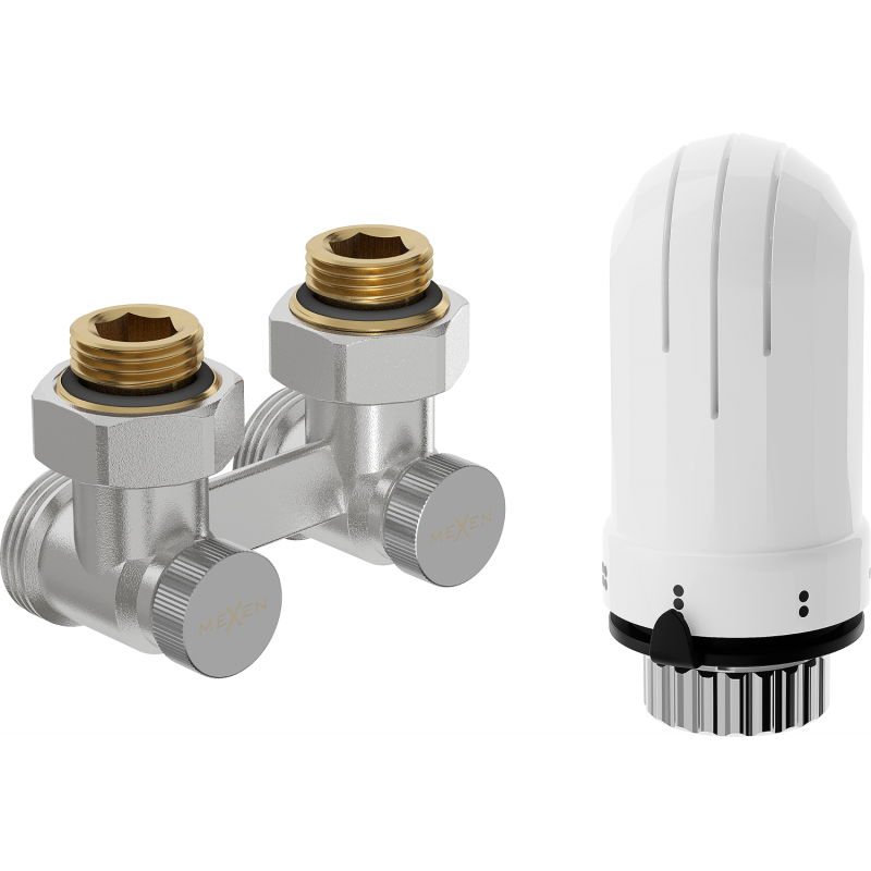 Mexen G03 Thermostat-Set, Zweirohr DN50, Winkel 1/2"x3/4", Nickel - W911-012-938-01