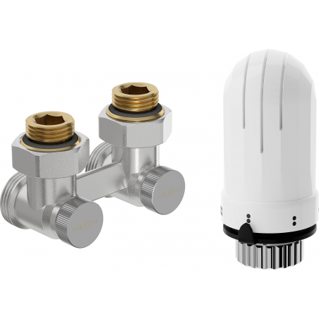 Mexen G03 dubbele pijp DN50 thermostatisch set, hoek 1/2"x3/4", nikkel - W911-012-938-01