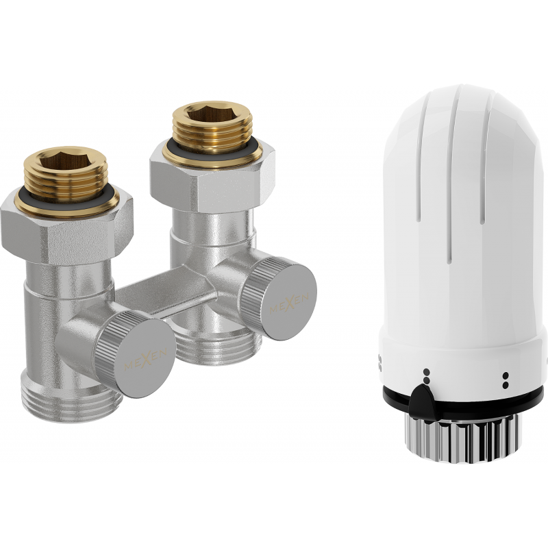 Mexen G03 DN50 two-pipe thermostatic set, straight 1/2"x3/4", nickel - W912-012-938-01