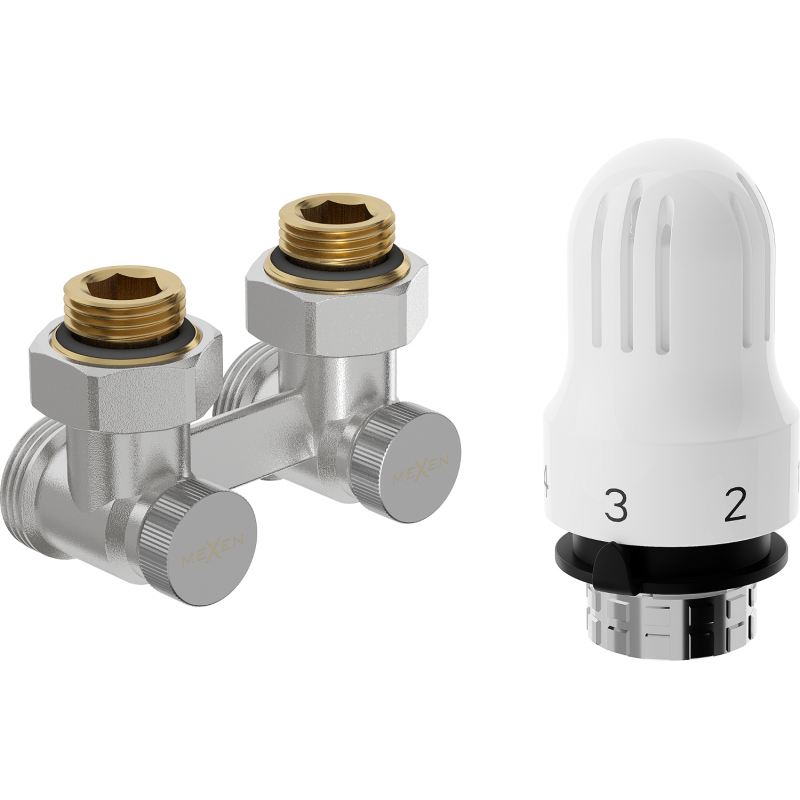 Mexen G04 DN50 two-pipe thermostatic set, angled 1/2"x3/4", nickel - W911-012-948-01