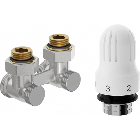 Mexen G04 DN50 two-pipe thermostatic set, angled 1/2"x3/4", nickel - W911-012-948-01