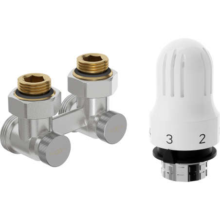 Mexen G04 thermostatische set met dubbele pijp DN50, hoekig 1/2"x3/4", nikkel - W911-012-948-01