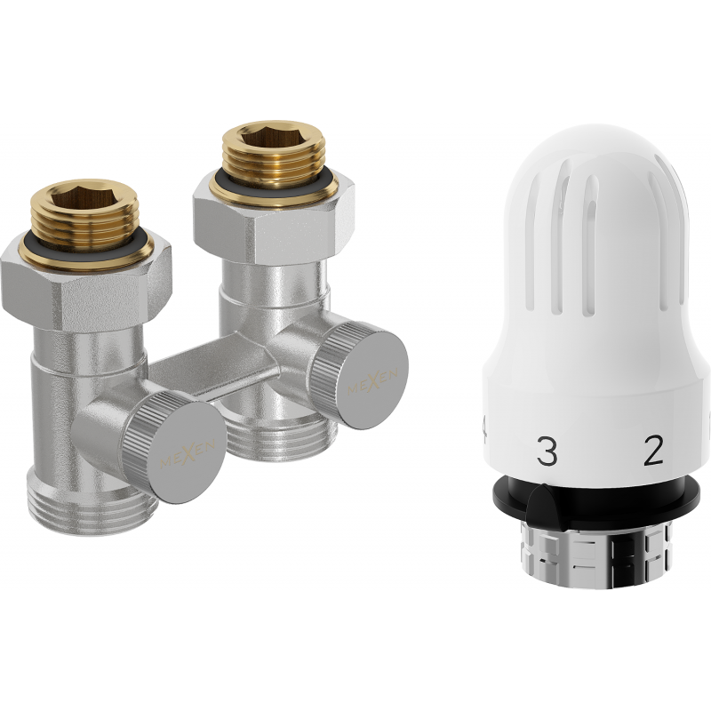 Mexen G04 termostatisk två-rörs set DN50, rak 1/2"x3/4", nickel - W912-012-948-01