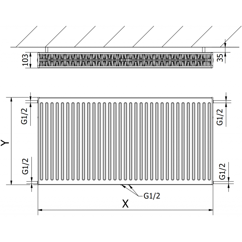 Mexen CC22 grzejnik płytowy 500 x 800 mm, podłączenie dolne środkowe, 1140 W, czarny - W6C22-050-080-70