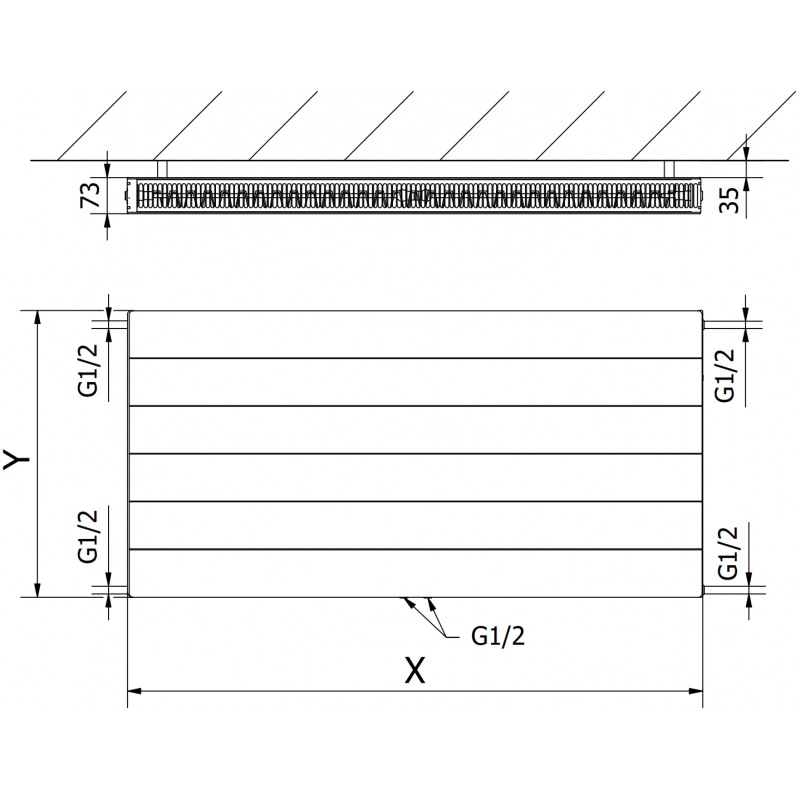 Mexen Line CCL21 plaatradiator 600 x 1800 mm, middenonderaansluiting, 2177 W, antraciet - W6C21L-060-180-66