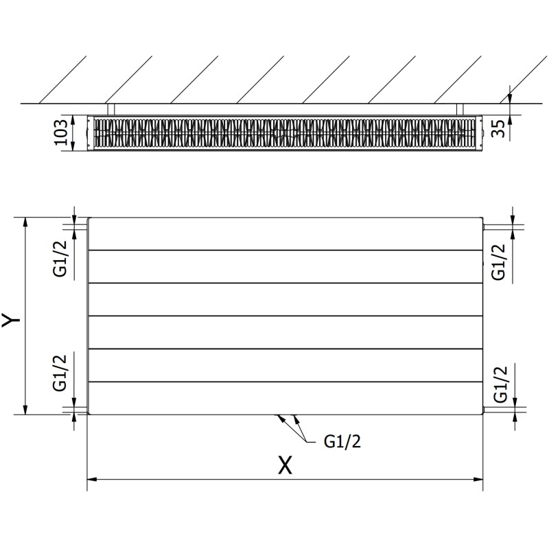 Mexen Line CCL22 paneelradiaator 300 x 1200 mm, alumine keskühendus, 1081 W, antratsiit - W6C22L-030-120-66