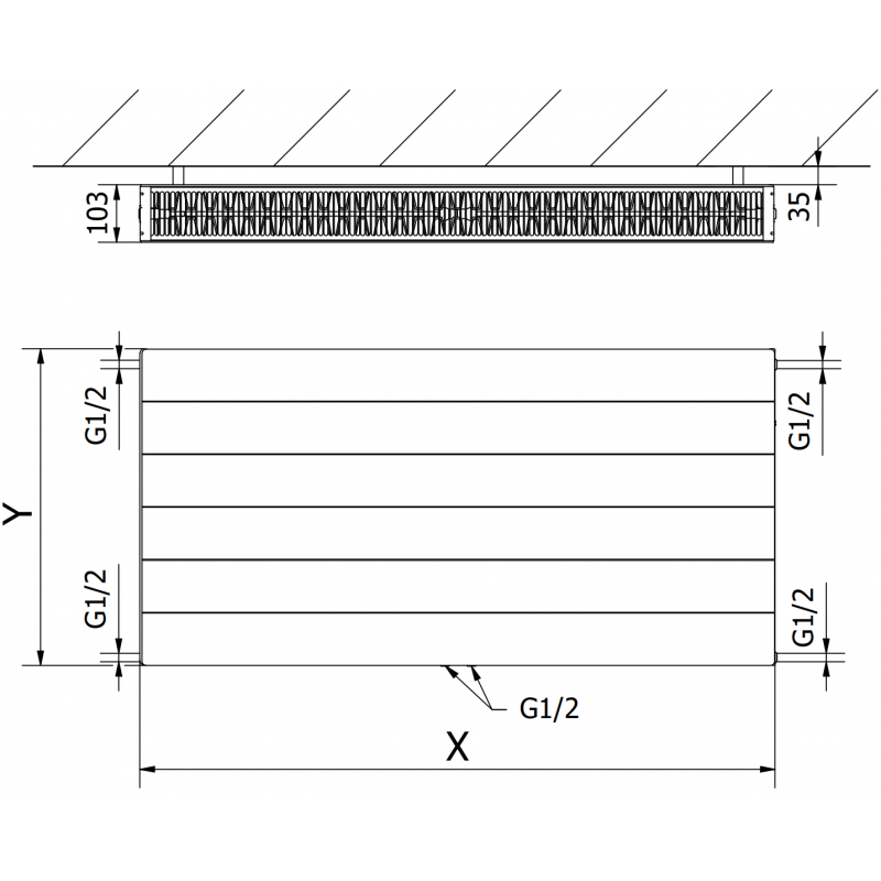 Mexen Line CCL22 radiador plano 400 x 1100 mm, conexión central inferior, 1252 W, antracita - W6C22L-040-110-66