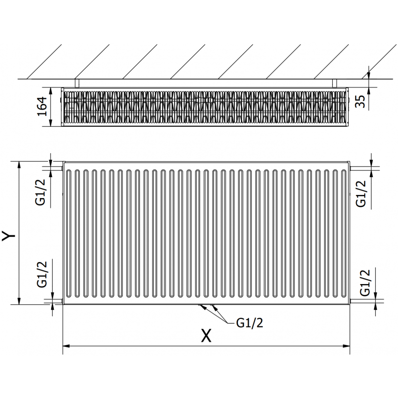 Mexen CC33 radiador de placa 900 x 1300 mm, ligação inferior central, 4137 W, preto - W6C33-090-130-70