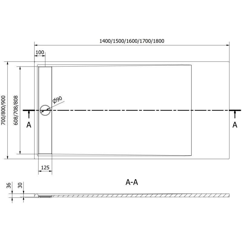 Mexen Amon ristkülikukujuline dušialus SMC 140 x 80 cm, valge - 4F108014