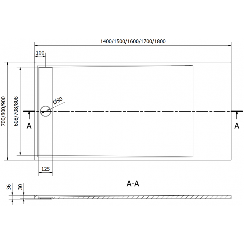 Mexen Amon rechteckige SMC-Duschwanne 170 x 80 cm, weiß - 4F108017