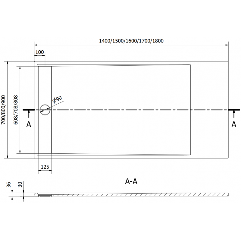 Mexen Amon bac à douche rectangulaire SMC 180 x 90 cm, blanc - 4F109018